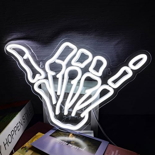 Image of Aloha Hand Neon Sign,Shaka Gesture Skeleton Hand Led Neon Sign,Light up Signs for Wall Decor Bedroom Home Decor Bar Restaurant Halloween Birthday Gift LED Art Wall Decoration Light