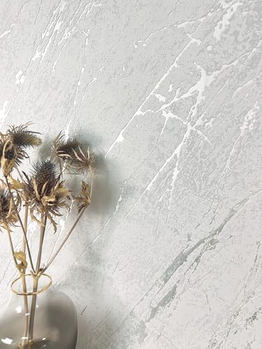 Newroom Tapete Grau Vliestapete Marmor - Marmoroptik Modern Hellgrau Silber Metallic Marmor-Tapete 3D Optik Luxuriös Edel inkl. Tapezier-Ratgeber