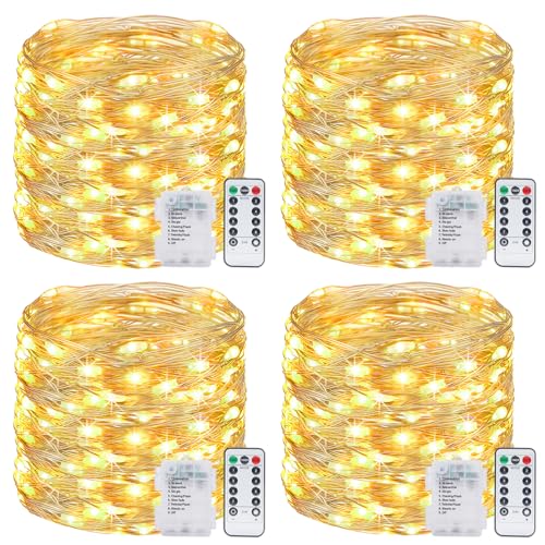 4 Pack Fairy Lights Battery Operated with Remote, Total 480LED 156Ft Battery Powered String Lights...