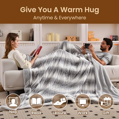 Image of Bearhug Electric Blanket Full Size 77 inch x 84 inch, 10 Heat Settings Heated Blanket, 1-12 Hour Auto Shut-Off, Faux Fur & Sherpa Dual-Sided Heating Blanket, Machine Washable, Gift-Ready Elegant Packaging