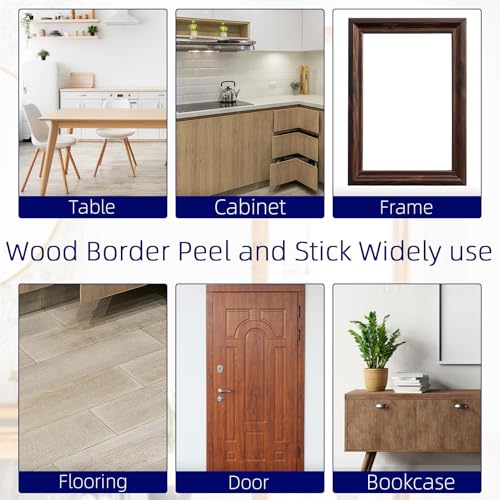 Image of Deep Gray Border Peel and Stick, 4 inch X 32 ft Self Adhesive Wood Repair Tape, 1Roll Wood Colored Trim Wood Grain Repair Patch for Mirrors, Doors, Windows, Floors, Furniture, Bathroom