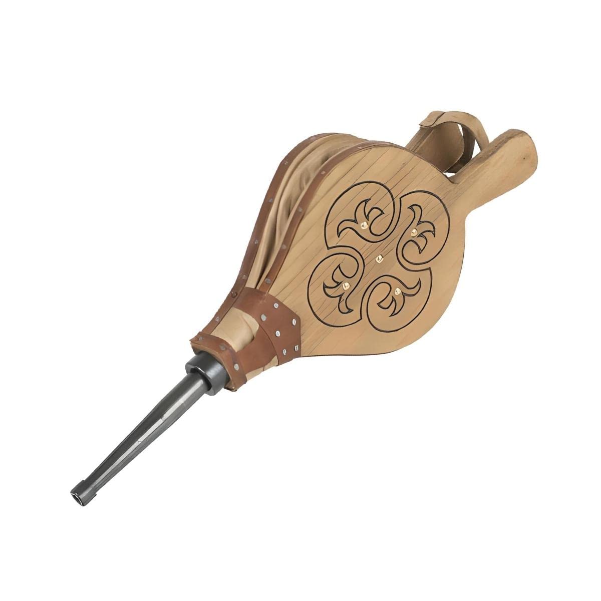 PEGANE Souffleur Manuel, Soufflet de Cheminée, Souffleur d'air en Cuir Coloris Effet Bois - Hauteur 51,7 x Longueur 21,8 cm