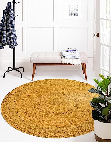 Image of Unique Loom Braided Jute Collection Area Rug - Dhaka (3' 3 inch Round, Yellow)