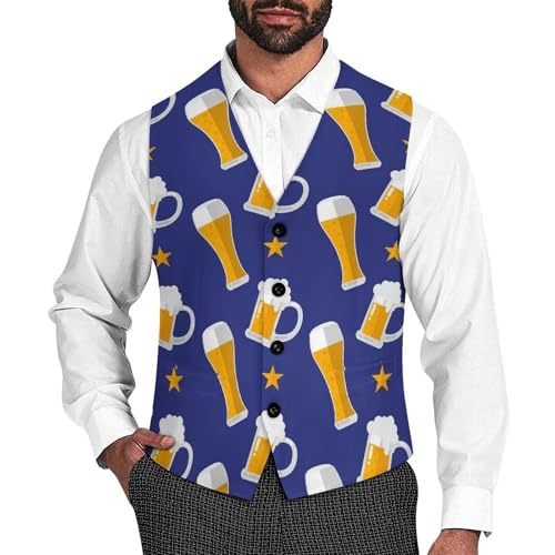 Glass And Beer Men's Suit Vest Slim Fit V-Ncek Waistcoat Business Casual Vest