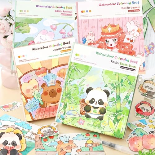 Image of MASTANO Watercolor Painting and Doodle Set for Kids - DIY Graffiti Coloring Note-Book Magic Books with Pigments and Paper, Suitable for Kindergarten and Kids Art Projects with Color (Panda)