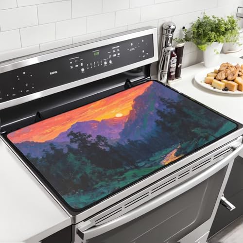 Image of Hambergur Print Kitchen Stove Cover for Electric Stove Heat-Resistant Induction Stove Top Protector with Hanging Loop Countertop Mat National Cheeseburger Day Decor