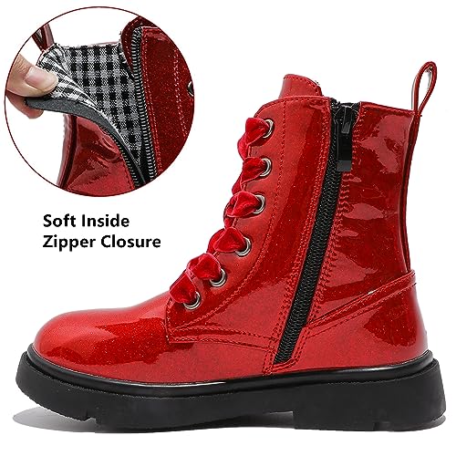 DADAWEN Boys Girls Glitter Ankle Boots Lace Up Waterproof Combat Shoes With Side Zipper for Toddler/Little Kid/Big Kid4