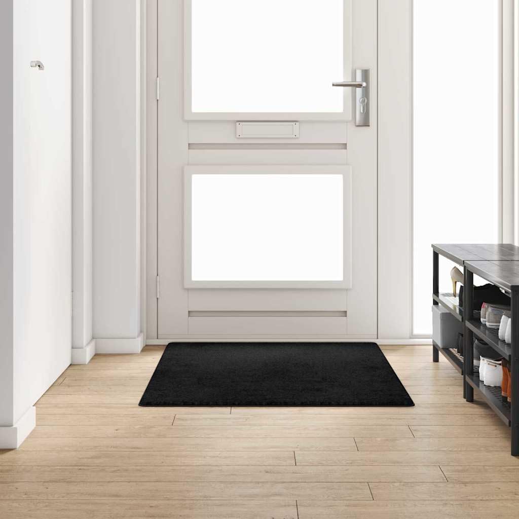 Alfombra de pasillo negra 100 x 150 cm, 100% polipropileno, antideslizante, pelo corto, suave, lavable, salón, pasillo, habitación infantil, balcón, decoración