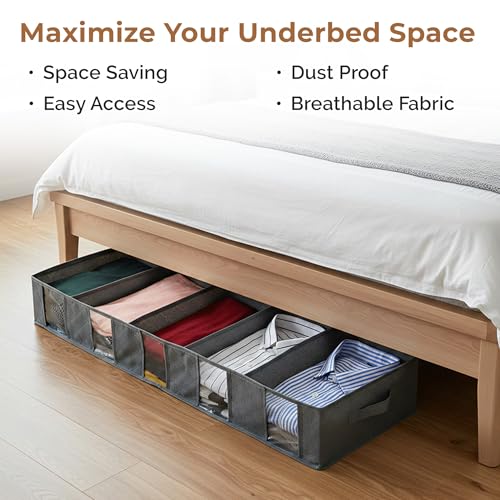 Image of HomeEssentials Underbed Storage Containers with Reinforced Handles, Foldable Organizers with Clear Windows and Sturdy Zippers for Clothes, Blankets, and Comforters
