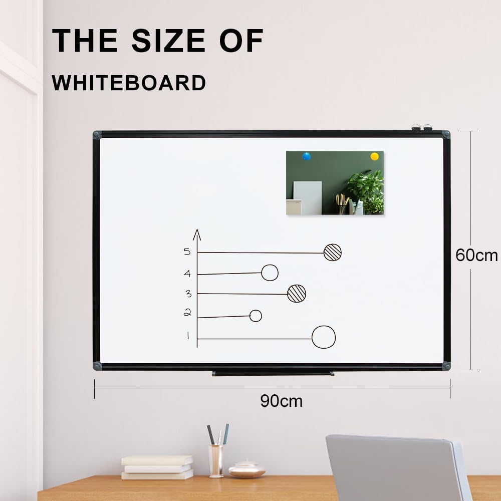 Dry Erase White Board - 36 X 24 Inches Magnetic Hanging Whiteboard for Wall with Black Aluminum Frame for Home, Classroom,Office