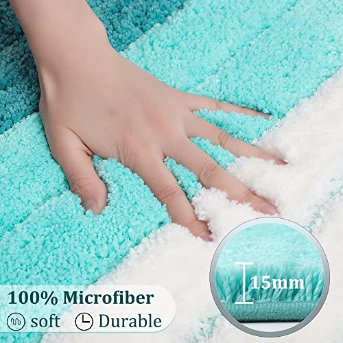PiccoCasa Extra Soft & Absorbent Non Slip Bath Mat, 50 x 80cm, Turquoise Microfiber Striped Rug, Machine Wash & Dry - Image 3