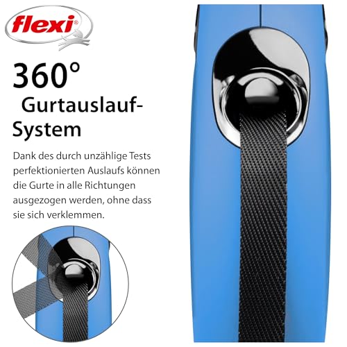 flexi® Classic S | 5m Gurt Roll-Leine für kleine Hunde bis 15 kg | Blau | ausziehbare Hundeleine | Gewicht 200.1 gr | Maße 10 x 16.5 cm