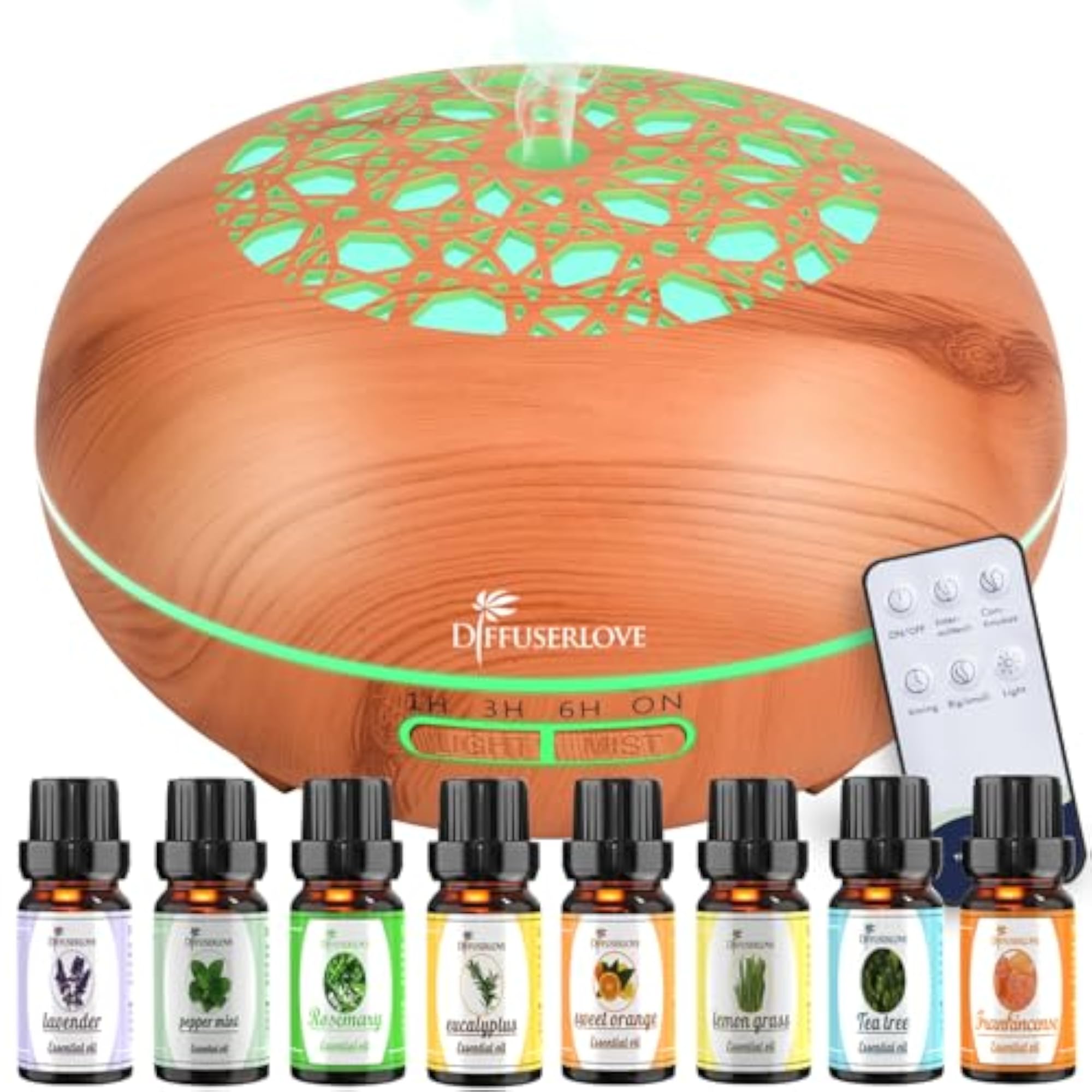550ML Remote Control Essential Oil Diffuser, Wood Grain