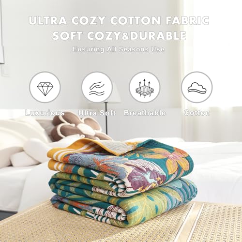 Image of MSGKV Boho Throw Blanket 60 inchx80 inch Cotton Floral Blanket for Couch Sofa Bed