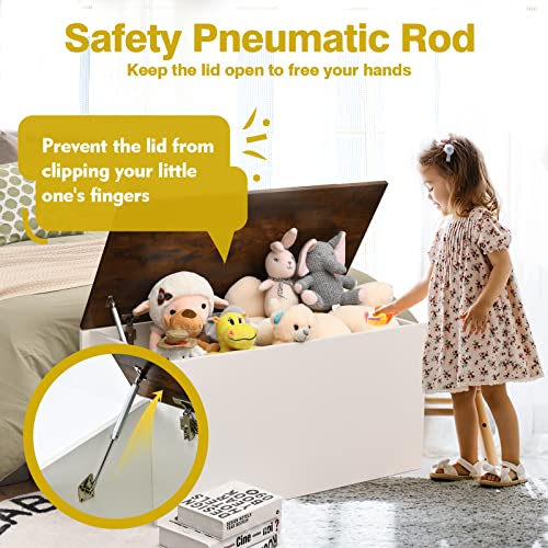 Honey Joy Kids Wooden Toy Chest, 2 In 1 Large Toy Storage Truck Bench With Flip-Top Lid, 2 Safety Hinges & Groove Handle, Toddler Big Toy Box For Playroom & Bedroom, Gift For Boys Girls Age 3+ (White) #TOP4