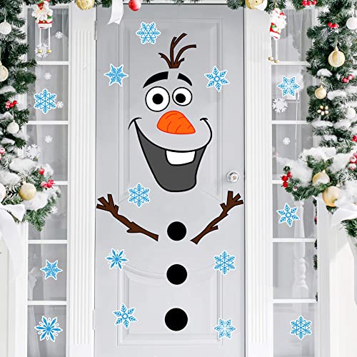 Christmas Door Stickers Decor, Christmas Snowman Olaf Refrigerator Stickers, Large Snowman Stickers with Snowflake Decals for Winter Funny Xmas Refrigerator Garage Door Wall Window Decorations
