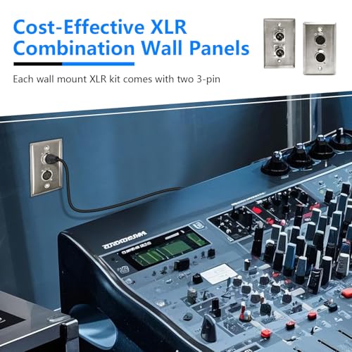 Placa de pared de acero inoxidable y conectores XLR de audio 3