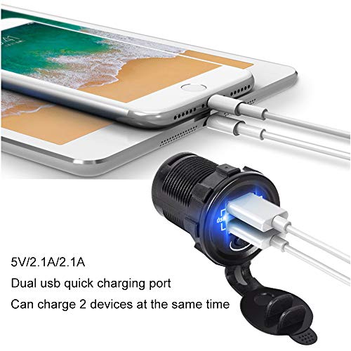 BREADEEP Dual USB Car Charger with Switch, Waterproof DC 12V Power Outlet 4.2A (2.1A & 2.1A) Quick Charger Socket for Car Boat Marine RV ATV Mobile… - Thumbnail 5