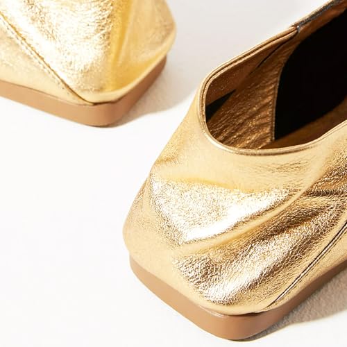 VIMISAOI Square Toe Ballerina Shoes for Women Bow Knots Ballet Flats Mary Jane Flats Slip On Bowtie Strap Flats Gold3