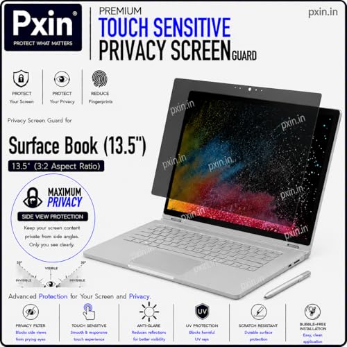 Image of Pxin Aura | Compatible with Microsoft Surface Book 13.5 Inch | Touch Sensitive Privacy Screen | Anti Blue | Anti Glare | UltraThin for Hyper Touch | Anti UV | Privacy Filter