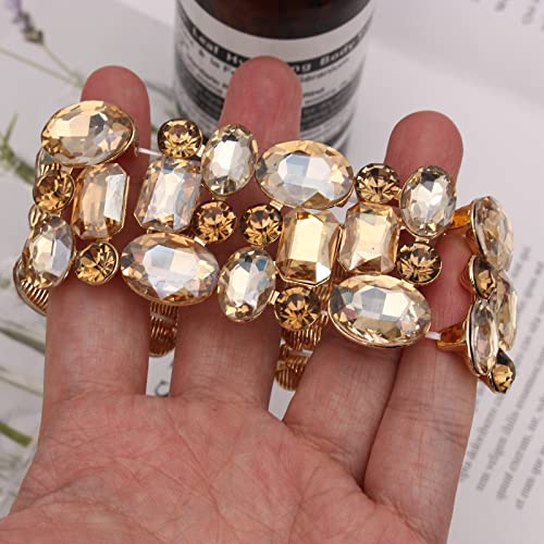 Women’s Wedding Bridal Crystal Leaf Flower Stretch Bangle Elastic Wide Bracelet Jewelry for Brides Bridesmaid4