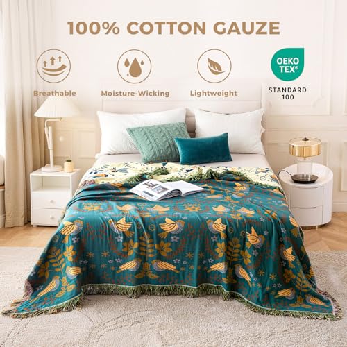 Image of LUTBM Boho Throw Blanket for Bed 60 inchx80 inch, 100% Cotton Cozy Couch Blankets