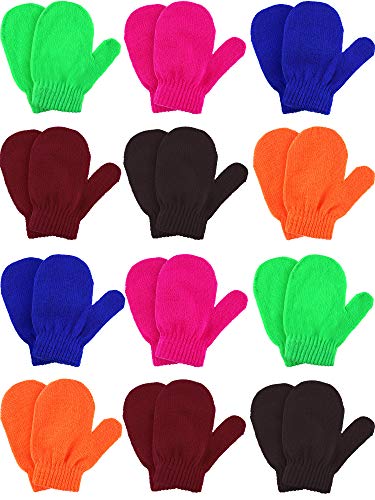 Boao 12 Pairs Toddler Mittens Bulk Kids Winter Knit Gloves pack Childrens Stretch Mittens for Toddler Boys Girls(1-3t Bule Orange Greenand Mixed Candy Color)