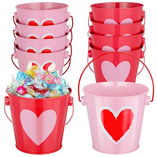 Lot de 8 seaux en métal avec poignée pour la Saint-Valentin - Petit pot à crayons en métal en forme de cœur - Seaux à dragées pour bonbons, chocolat, Saint-Valentin, école, fête