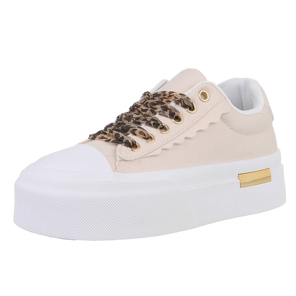 Ital Design Damenschuhe Freizeitschuhe Sneakers High PC2806-, Kunstleder, Beige Weiß, Gr. 36