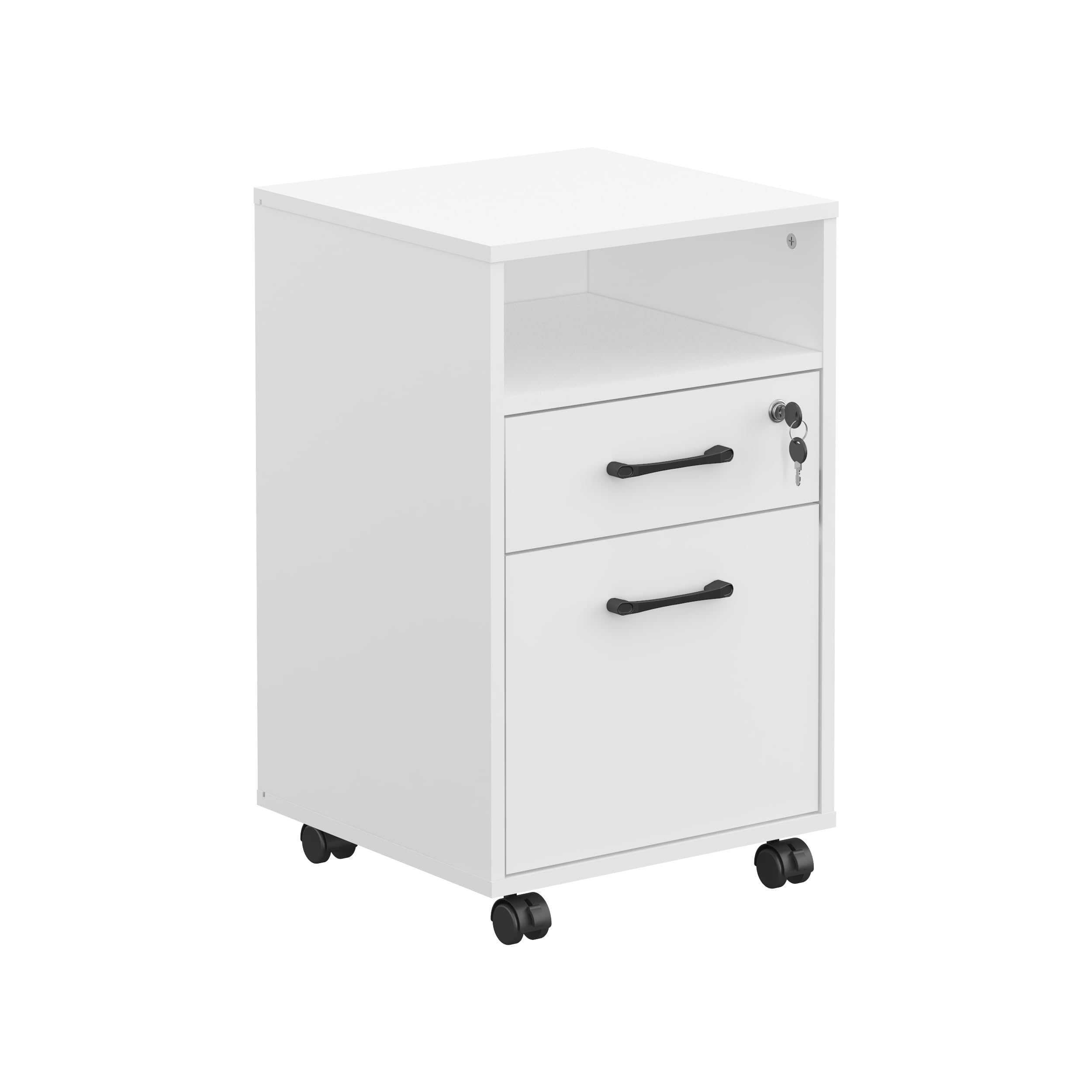 Panana Mobile File Cabinet, Lockable Filing Storage Unit Cupboard with 2 Drawers and 1 Open Shelf for A4 / Letter Size, Home Filing Furniture for Office, Bedroom and Living Room (White)