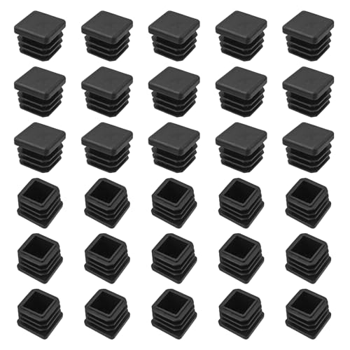 SyiXute 30 Pièces Bouchons Carrés, Embout Noir pour Tuyau 20x20 mm, Pied de Chaise Tube Carré, Capuchon Plastique pour Meuble et Armoire