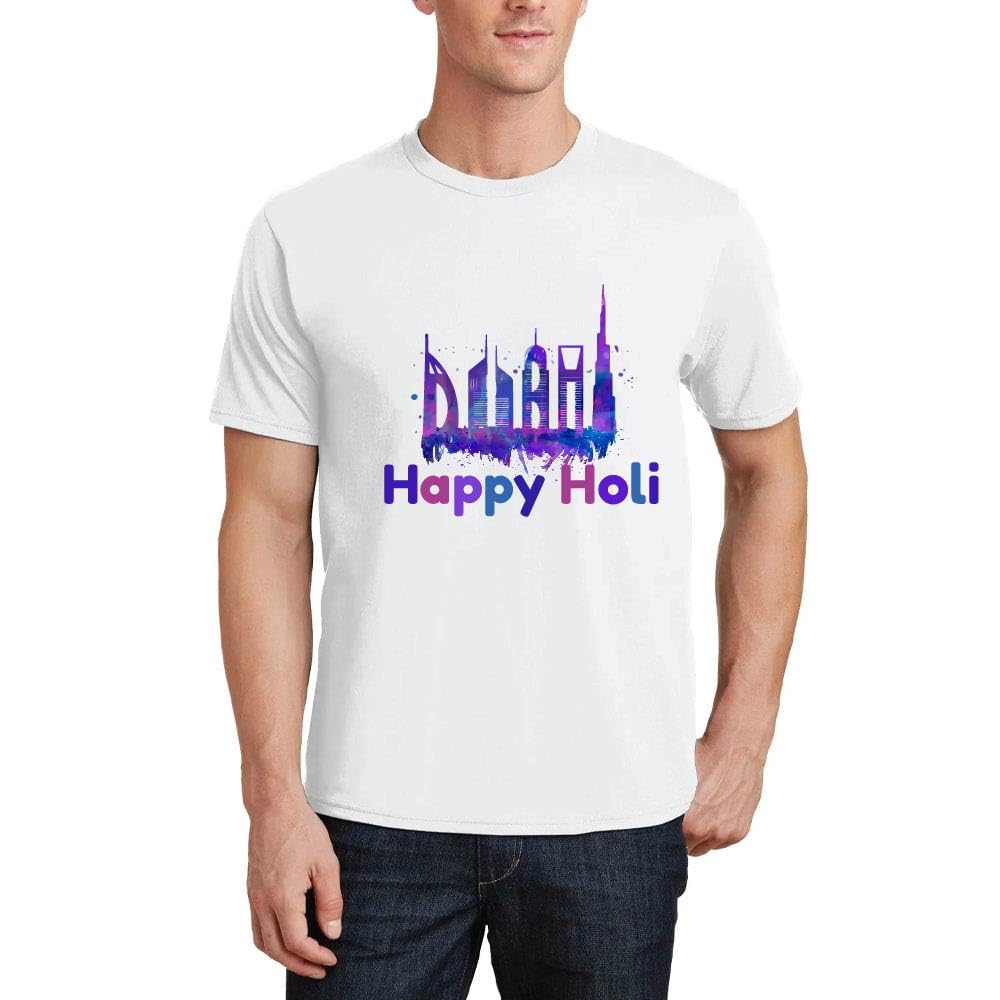 GenericDubai Holi Celebration T-Shirt - Holi Tshirt for Men’s - Soft Cotton, Round Neck with Short sleeve Tshirt for Men’s - Happy Holi Dubai t-shirt for Men’s