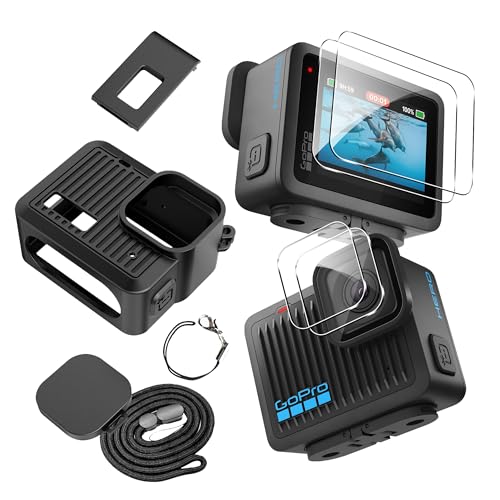 Rojeinn Sac d'accessoires pour GoPro Hero 2024, Housse en Silicone + Protecteur d'écran + Cache Latéral, Anti-poussière, Anti-Chute, HD - Noir