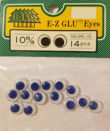 10mm Blue BTC E-Z GLU Movable Wiggle Googly Eyes (Pack of 12)