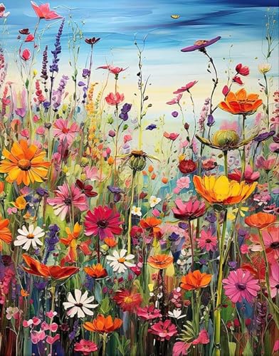 BYGFHLYW Diamond Art Painting Kits for Adults Sea of Flowers 5D Diamond Painting Dots Art Kits for Adults Beginner Flowers DIY Full Round Gem Crystal Art Paint by Diamond Home Wall Decor 12x 16 in