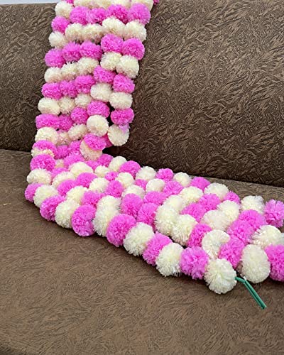 Image of SPHINX Artificial Marigold Fluffy Flowers Garlands for Decoration - Pack of 5 (Cream and Baby Pink)