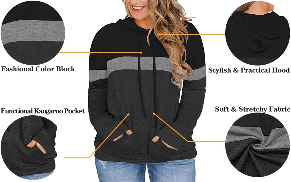 Miniatura 2 de VISLILY - Sudaderas con capucha para mujer, talla grande, con bloques de color y bolsillos, talla XL a 4XL