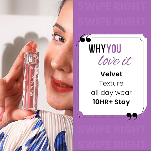 Image of BARELOVE Swipe Right Non-Transfer Matte Liquid Lipstick | Up to 12-Hour Long-Lasting | 6 ml | Quick-Dry, Lightweight, One-Swipe High Pigmentation | Transfer Proof Lip Colour for Women - Cherry Luxe