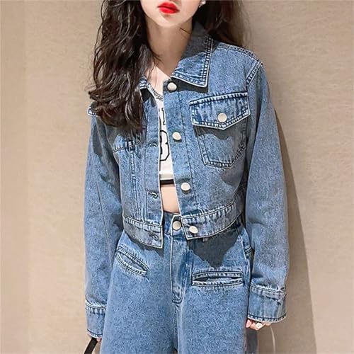 Kids Girls Lapel Denim Jackets Button Down Long Sleeve Washed Short Coats Fall Stylish Cool Y2k Streetwear With Pockets2