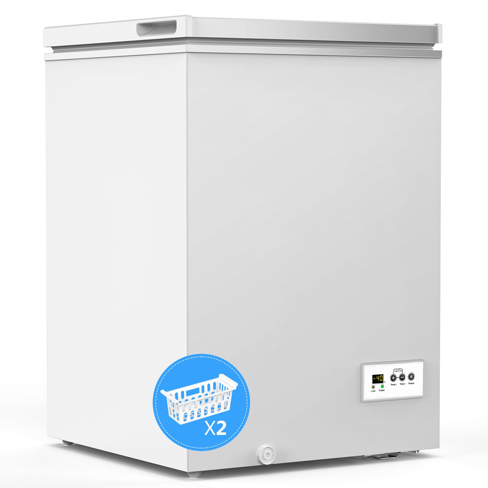 COWSAR 3.5 Cu.Ft Chest Freezer, 14℉ to -40℉ Ultra-Low Temperature Deep Freezer with 2 Removable Stainless Steel Baskets, Electronic Control, 7 Level Adjustable Thermostat