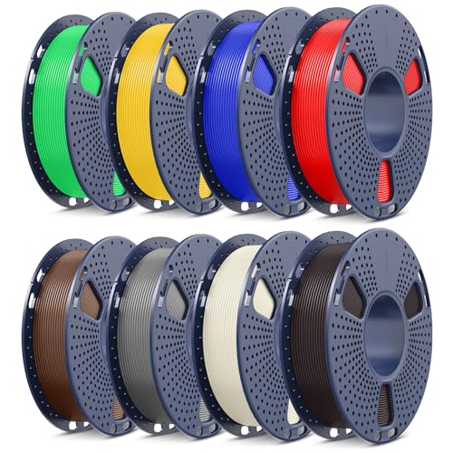 Image of SUNLU PLA+2.0 3D Printer Filament Bundle, Multicolor PLA+ Filament 1.75mm, 0.25kg per Spool, 8 Pack, 2kg Total, Roasted Chestnut Black+Bone White+Grey+Coffee+Red+Klein Blue+Vivid Yellow+Green