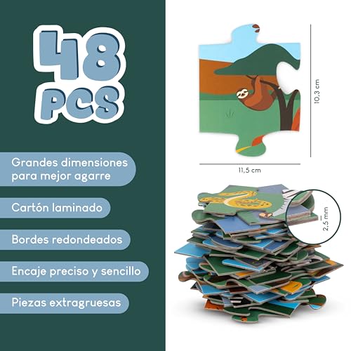BONNYCO Puzzle Niños XXL de Animales de la Selva con 48 Piezas Grandes. Rompecabezas Gigante Infantil de 92 x 62 cm, Regalos para Niños y Niñas. Juguetes Educativos 2 a 8 Años 3 Bonnyco Puzzle Niños Xxl De Animales De La Selva Con 48 Piezas Grandes. Rompecabezas Gigante Infantil De 92 X 62 Cm, Regalos Para Niños Y Niñas. Juguetes Educativos 2 A 8 Años