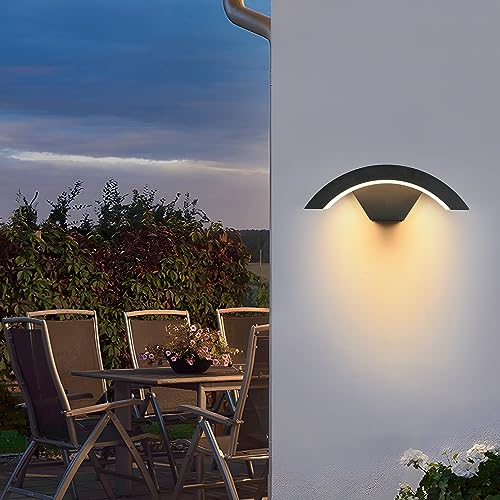 SENQIU 24W LED Apliques de Pared Exterior Moderno, Blanco Cálido 3000K Lámpara de Pared LED, Impermeable IP65, Aplique Exterior de Aluminio para Terraza Jardines Camino Balcón