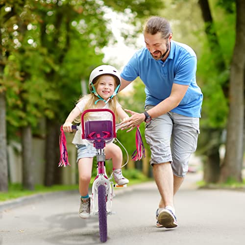 Image of BABY JOY Retro Kids Bike, 12 14 16 18 Inch Child Bike for 3-8 Years Old w /Rattan Basket, Adjustable Height, Training Wheels, Fenders, Handbrake Coaster Brake, 95% Pre-Assembled Kids Bicycle for Girls