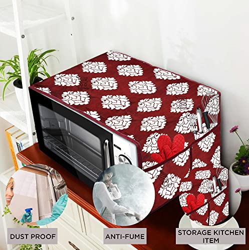Image of Polyester 3-Layered Microwave Oven Top Cover With 4 Utility Pockets Suitable for Upto 30 Liter (Color- Maroon, Size-36x14 Inches)