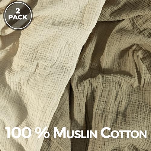 Image of Dreamology Receiving Blanket,Muslin Swaddling Blankets for Newborn Boy,Girl,2 Pack,Soft & Breathable,100% Cotton Swaddle Blanket,Large Baby Swaddle Blanket,44 x 44 inches Muslin Blanket | Olive, Acru
