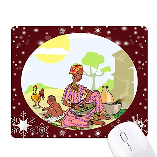 Tapis de souris d'Afrique antidérapant avec motif femme noire et flocons