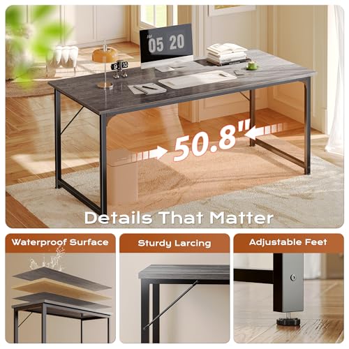 Image of PRAISUN 55 X 24 Inch Computer Desk with Deeper Desktop, Gaming Office Writing Work Desk for Home Office, Study, Bedroom, Work from Home, Metal Frame, Grey