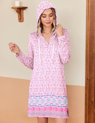 HOTOUCH Women's UPF 50+ UV Hoodie Long Sleeve Golf Dress Print Sun Protection Swimsuit Cover Up Dress - Image 4