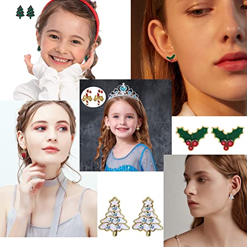 Christmas Earrings for Women,15 Pairs Hypoallergenic Santa Claus Candy Cane Snowman Christmas Tree Stud Holiday Earring Set Gift for Teen Girls Jewelry4